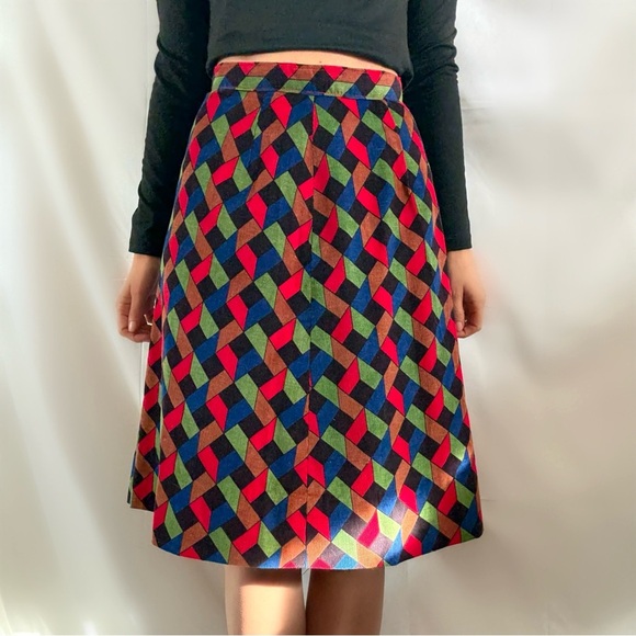 Vintage Dresses & Skirts - Vintage 70s corduroy geometric midi skirt high waisted handmade size 27 medium